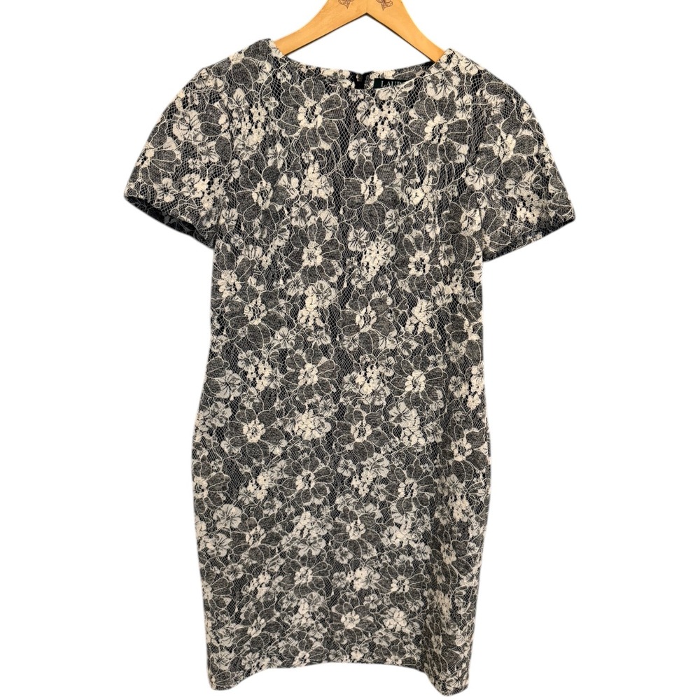 Lauren Ralph Lauren Black White Floral Lace Sheath Dress Sz 4 Whimsygoth